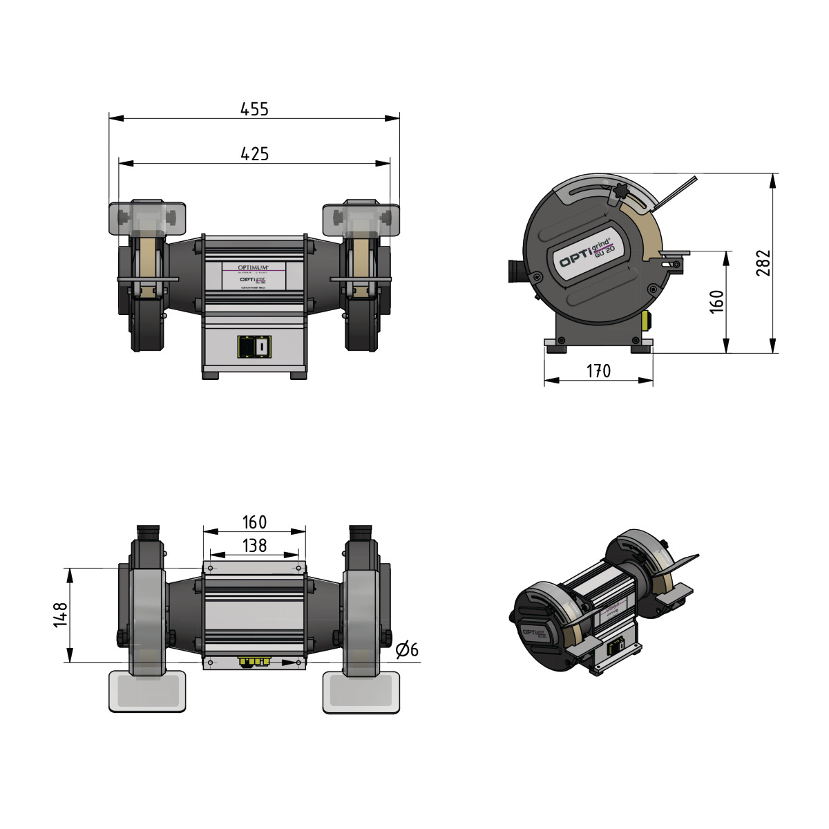 Doppelschleifmaschine OPTIgrind GU 20 (230 V) Optimum