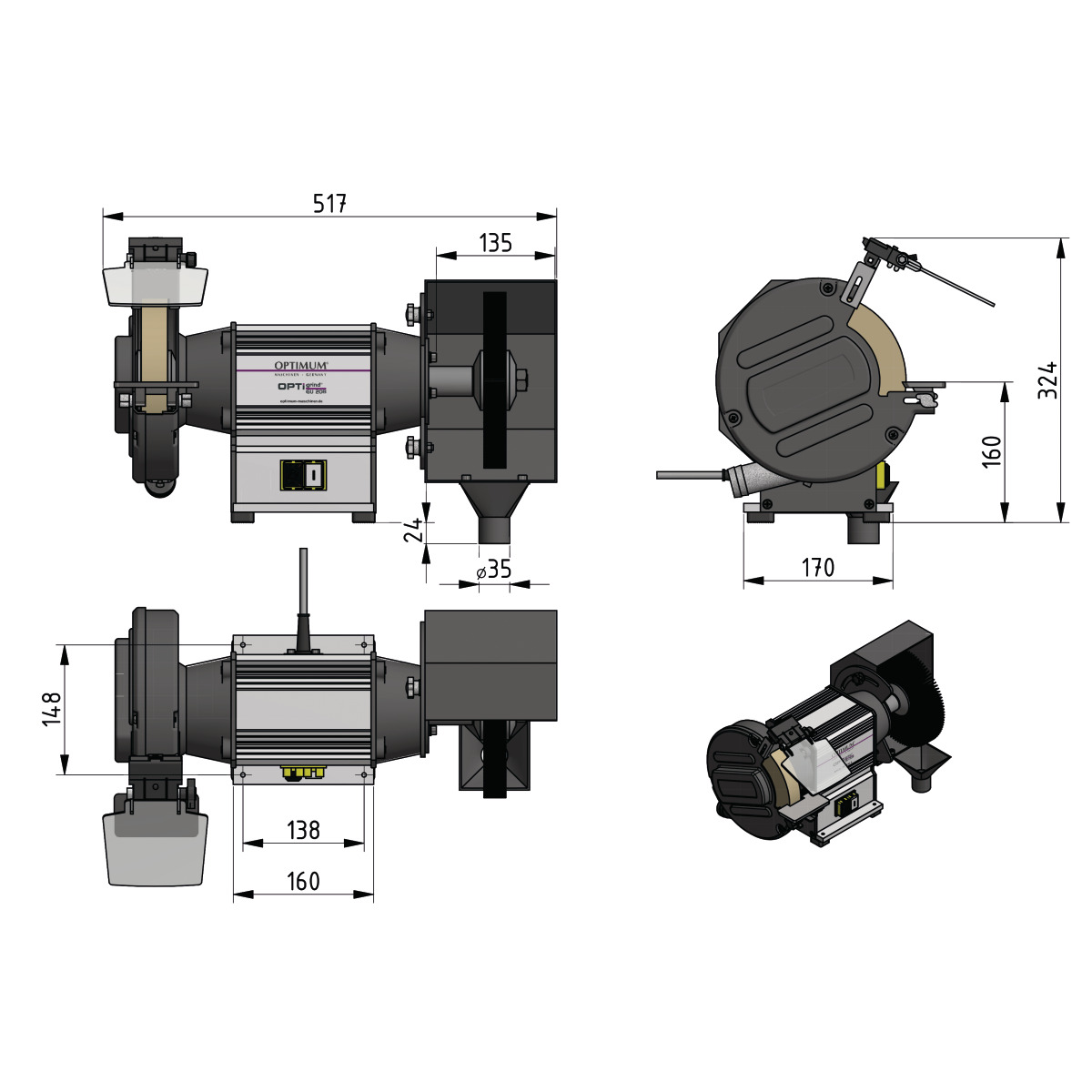 Kombischleifmaschine OPTIgrind GU 20B (400V) Optimum