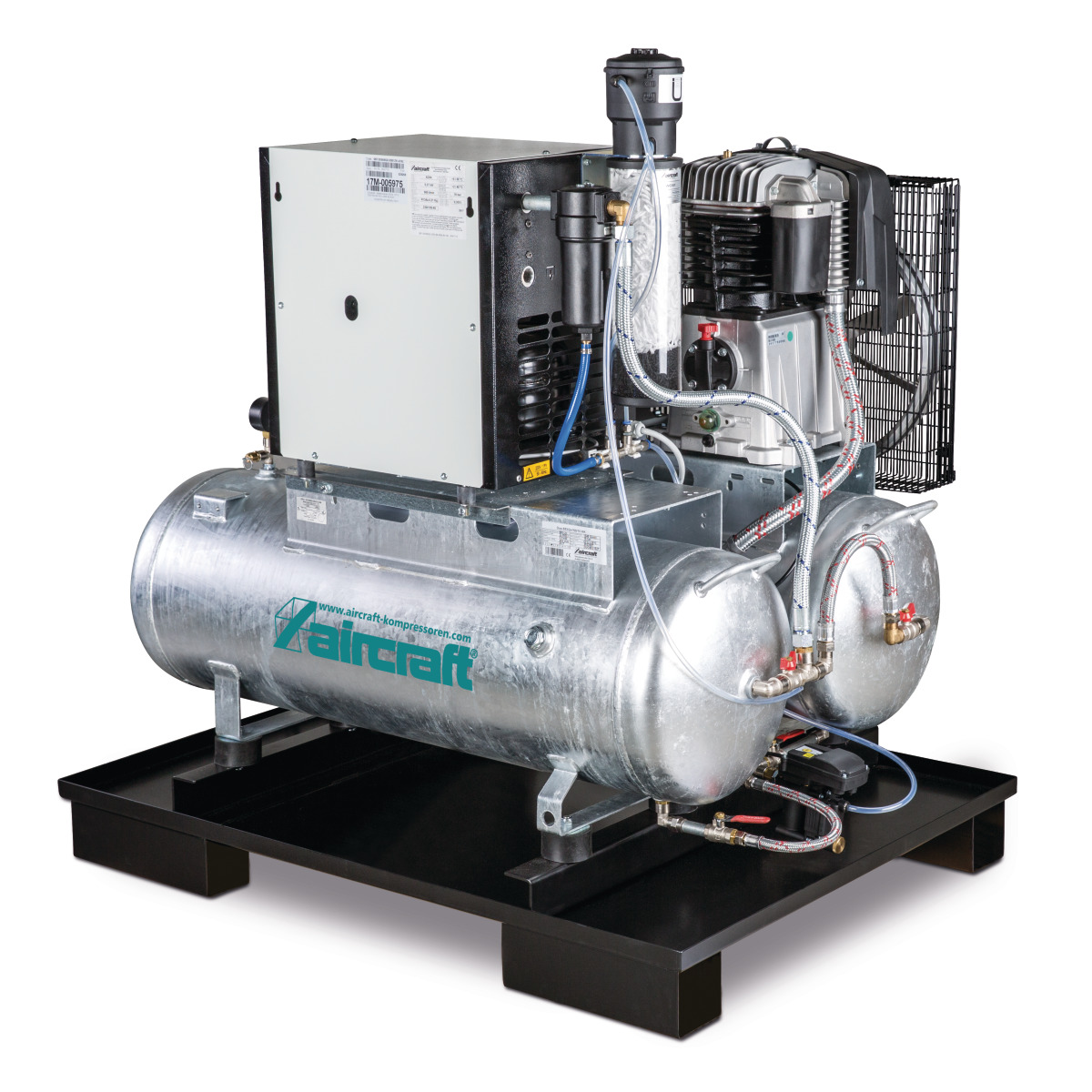 Stationärer Kolbenkompressor mit 2x 100 Liter-Druckluftbehäl