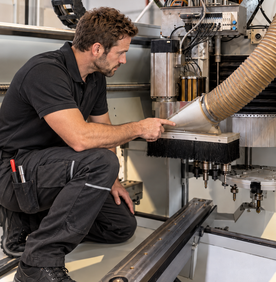 Servicetechniker an einer Holzbearbeitungsmaschine